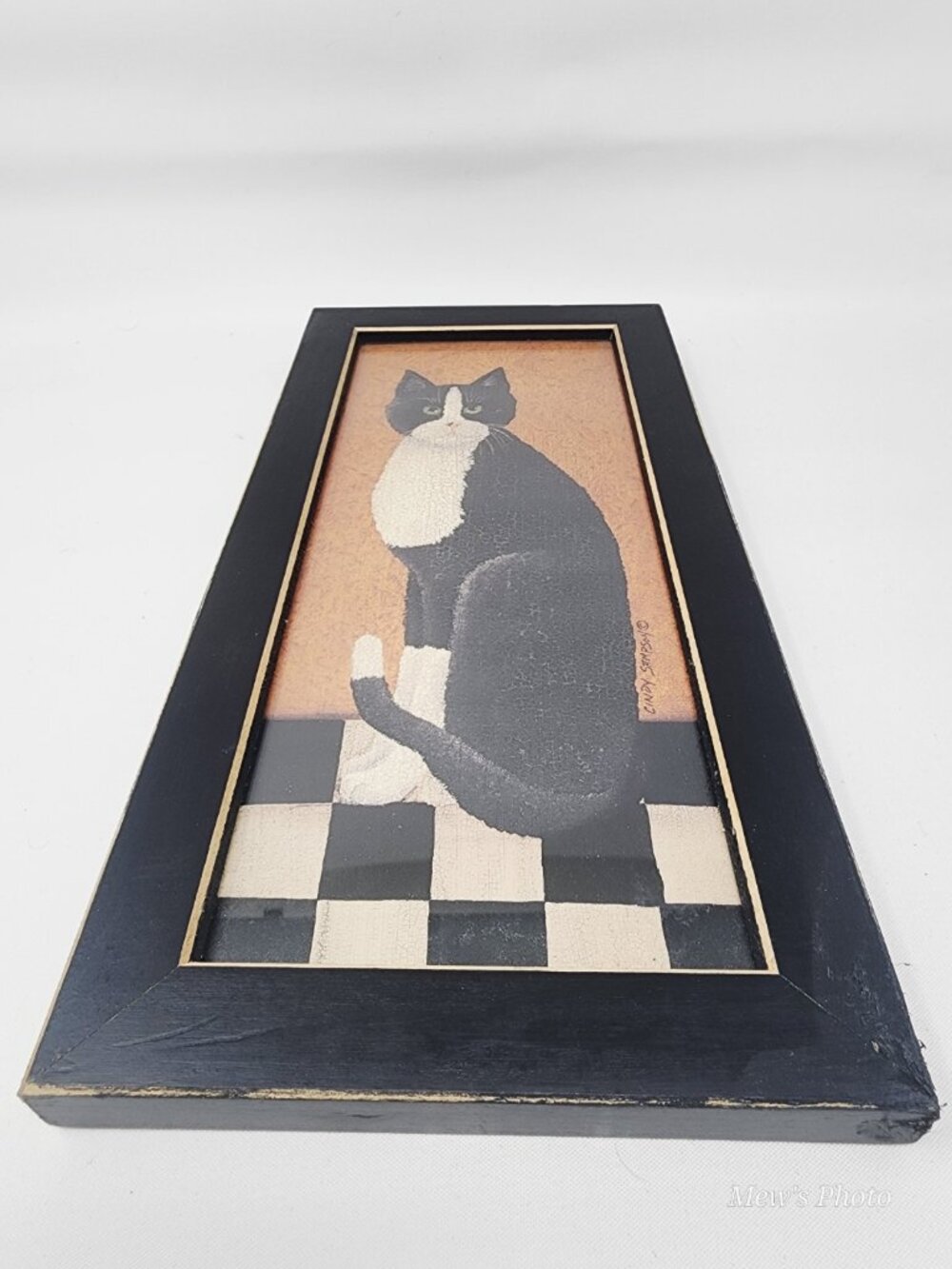 Vintage -Sitting Black Cat by Cindy Sampson Folk Art Print 1999 "Country Cat"